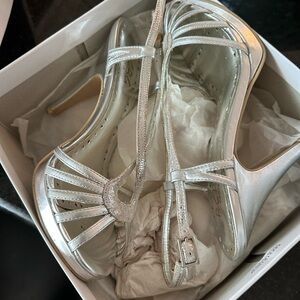 BCBG Strappy Silver Heels